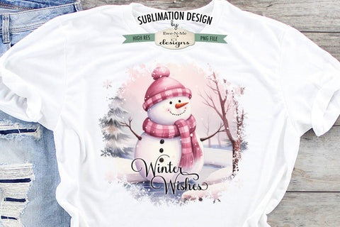 Winter Wishes Pink Snowman Sublimation Design Sublimation Ewe-N-Me Designs 