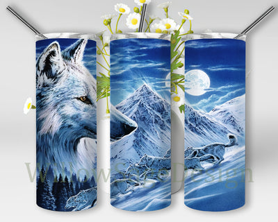 Winter Wolf Design Png, Wolf 20oz Skinny Tumbler, Winter Moon Tumbler Png, Snow Mountain Tumbler Wrap, Wolf Sublimation Design, Digital Download Sublimation WillowSageDesign 