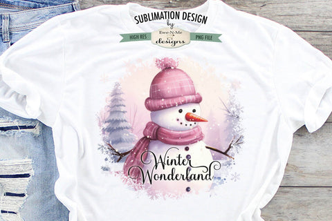 Winter Wonderland Pink Snowman Sublimation Design Sublimation Ewe-N-Me Designs 
