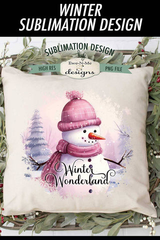 Winter Wonderland Pink Snowman Sublimation Design Sublimation Ewe-N-Me Designs 