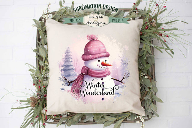 Winter Wonderland Pink Snowman Sublimation Design Sublimation Ewe-N-Me Designs 