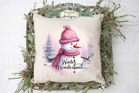 Winter Wonderland Pink Snowman Sublimation Design Sublimation Ewe-N-Me Designs 