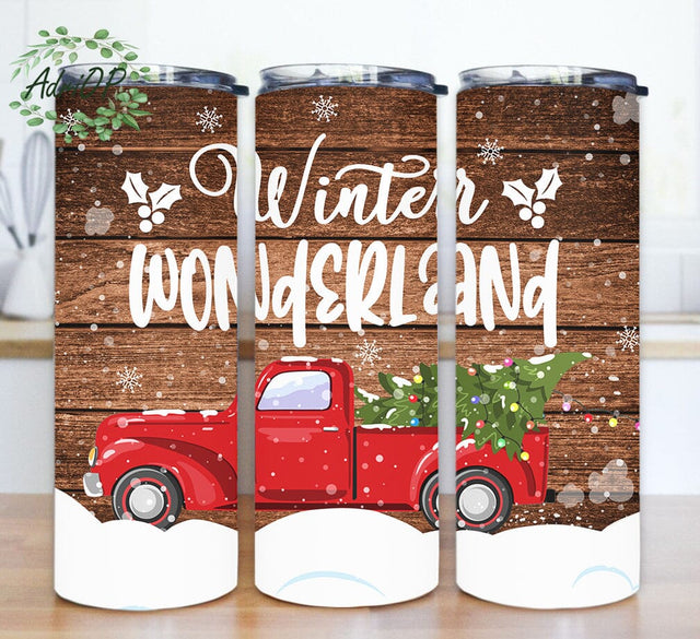 Winter Wonderland Tumbler Design, Christmas Truck 20oz Skinny Tumbler, Snowflakes Tumbler Wrap, Winter Tumbler Png, Holiday Tumbler Tapered Straight, Digital Download Sublimation AdriOP 