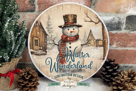Winter Wonderland | Vintage Rustic Snowman Round Sublimation Design Sublimation Ewe-N-Me Designs 