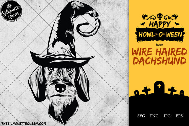 Wire Haired Dachshund dog svg portrait clipart vector graphic art Witch hat Halloween dog Cricut cut file cuttable design SVG Loveleen Kaur 