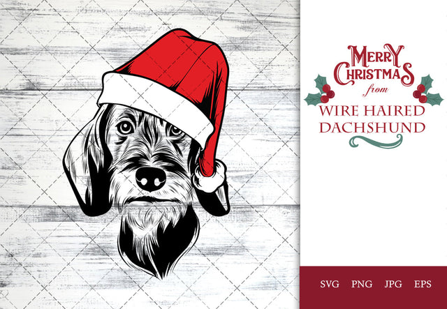 Wire Haired Dachshund dog svg portrait clipart vector graphic art Xmas hat Christmas dog Cricut cut file cuttable design SVG Loveleen Kaur 