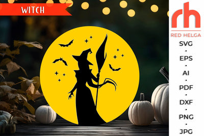 Witch and Moon SVG, Halloween Scene Cut File, Halloween Shirt Design, Round Halloween Sign Vector SVG RedHelgaArt 