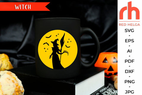 Witch and Moon SVG, Halloween Scene Cut File, Halloween Shirt Design, Round Halloween Sign Vector SVG RedHelgaArt 