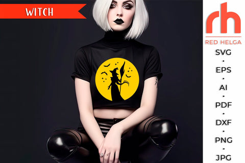 Witch and Moon SVG, Halloween Scene Cut File, Halloween Shirt Design, Round Halloween Sign Vector SVG RedHelgaArt 