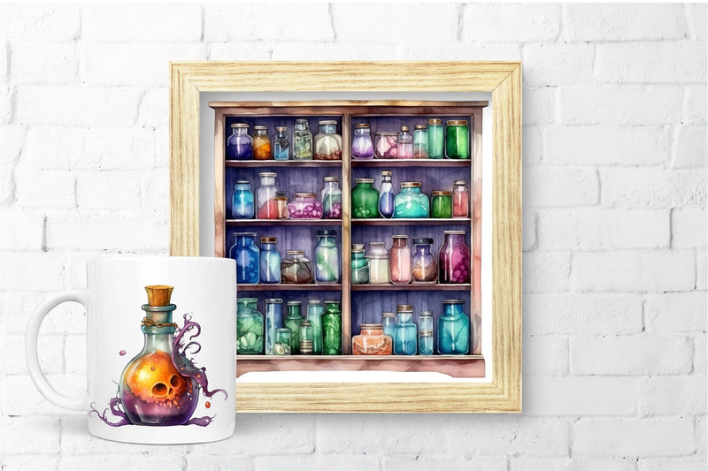 Witch Apothecary Clipart, Watercolor Halloween Potion Bundle - So Fontsy