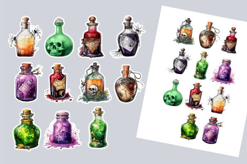 Witch Apothecary Stickers - Halloween Magic Potion Bottles Sublimation OrangeBrushStudio 