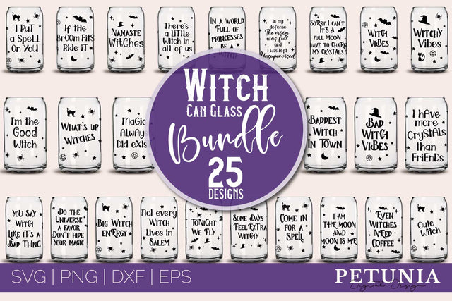 Witch Can Glass Wrap SVG BUNDLE | Halloween Libbey Can Glass SVG Petunia Digital Design 