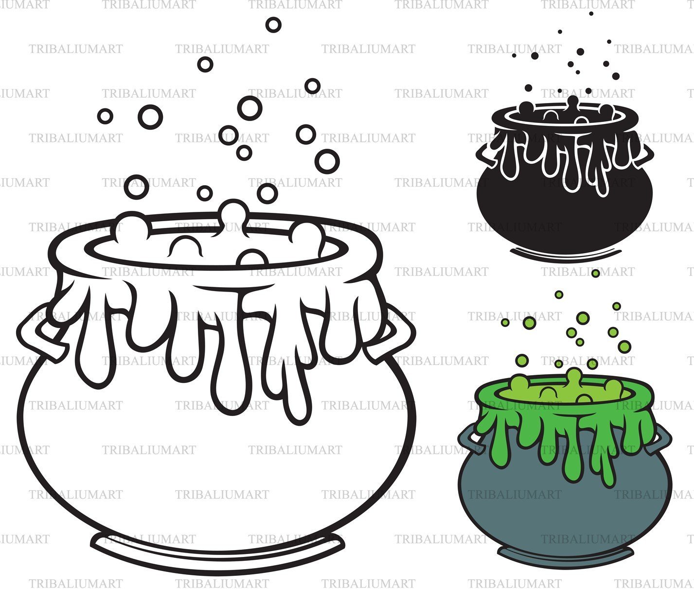 Witch Cauldron. Cut files for Cricut. Clip Art silhouettes (eps, svg