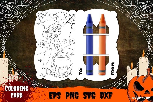 Witch Coloring Card Svg SVG SvgOcean 
