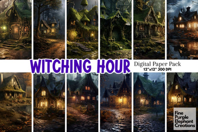 Witch Cottage | Halloween Haunted House Digital Pattern Fine Purple Elephant Creations 