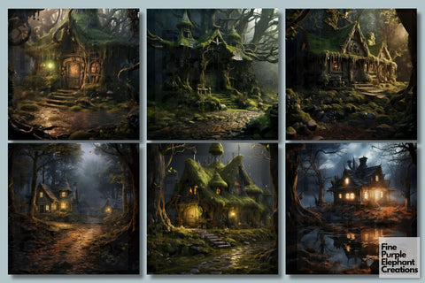 Witch Cottage | Halloween Haunted House Digital Pattern Fine Purple Elephant Creations 
