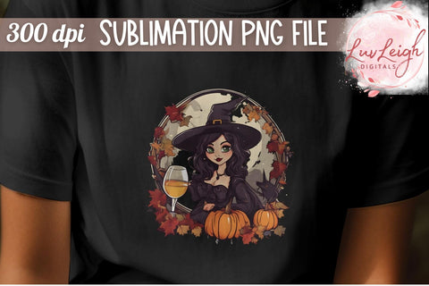 Witch drinking wine T-shirt PNG Sublimation Luvleigh Digitals 