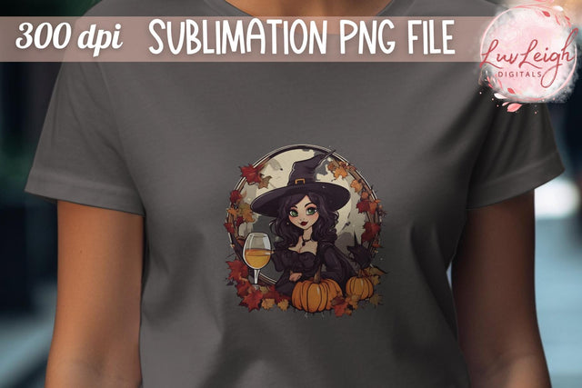 Witch drinking wine T-shirt PNG Sublimation Luvleigh Digitals 
