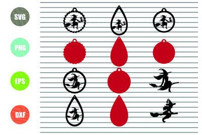 Witch Earrings - Halloween SVG PNG DXF EPS Cut Files SVG Artstoredigital 