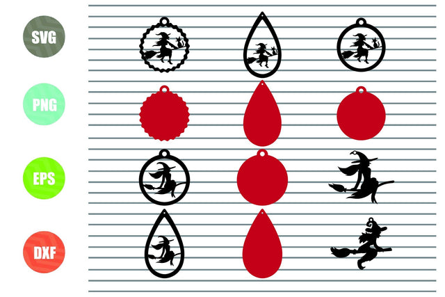 Witch Earrings - Halloween SVG PNG DXF EPS Cut Files SVG Artstoredigital 