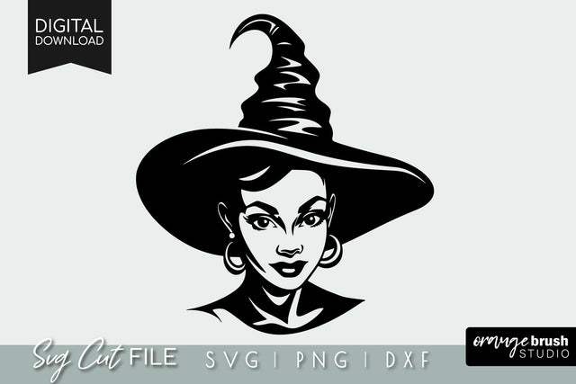 Witch Face, Woman in Witch Hat SVG File for Cricut SVG OrangeBrushStudio 