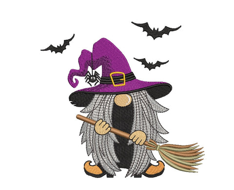 Witch gnome embroidery design , Halloween embroidery design, 4 sizes, instant download. Embroidery/Applique DESIGNS ArtEMByNatalia 