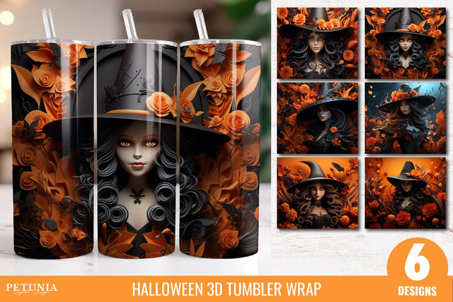 Witch Halloween 3D Tumbler Wrap, 3D Tumbler Sublimation Design Sublimation Petunia Digital Design 