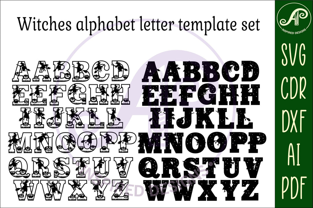 Witch Halloween alphabet letter set. 35 layered letter - So Fontsy