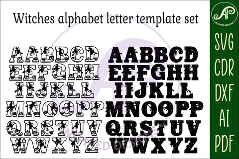 Witch Halloween alphabet letter set. 35 layered letter SVG APInspireddesigns 
