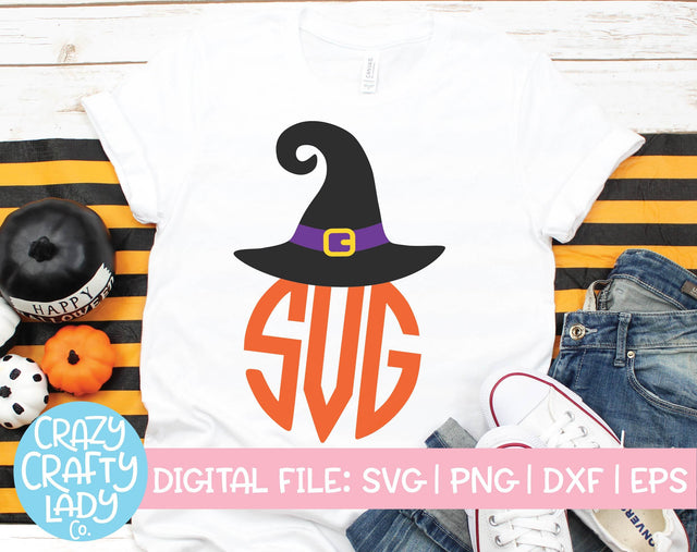 Witch Hat Monogram Frame | Halloween SVG Cut File SVG Crazy Crafty Lady Co. 