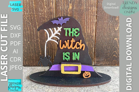 Witch Hat Shelf sitter svg, Halloween Shelf sitter Glowforge Laser svg SVG Trendy Designs Online 