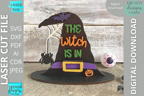 Witch Hat Shelf sitter svg, Halloween Shelf sitter Glowforge Laser svg SVG Trendy Designs Online 