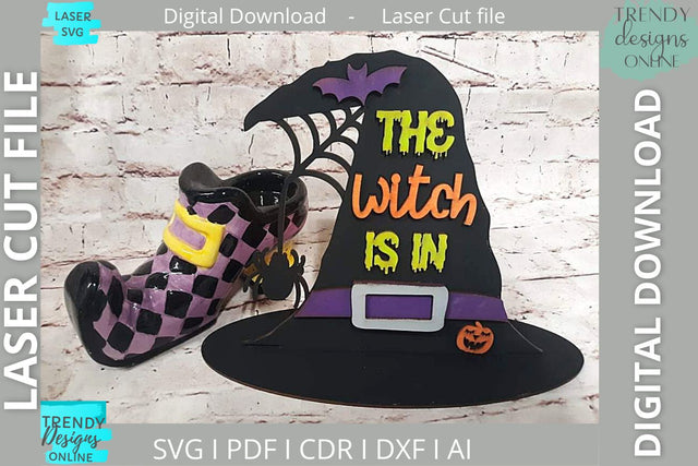 Witch Hat Shelf sitter svg, Halloween Shelf sitter Glowforge Laser svg SVG Trendy Designs Online 