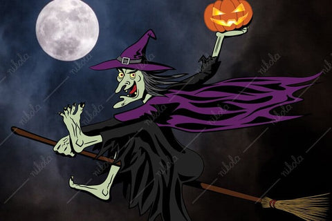 Witch on a Broom Halloween Pumpkin Clipart PNG Sublimation nikola 