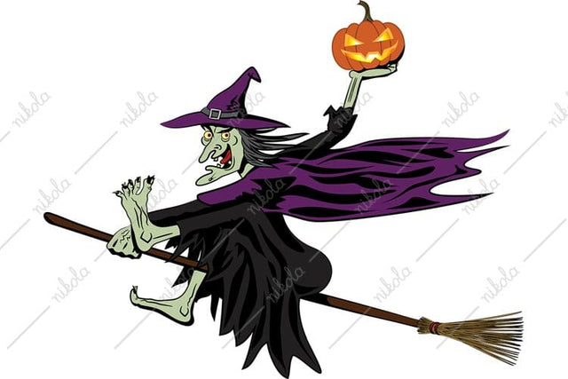 Witch on a Broom Halloween Pumpkin Clipart PNG Sublimation nikola 