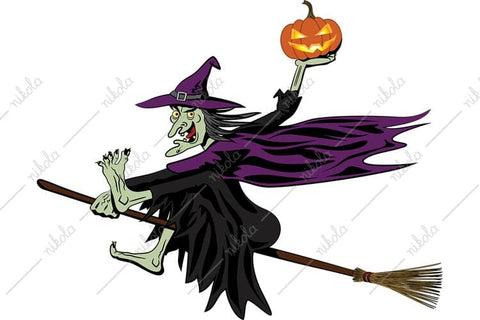 Witch on a Broom Halloween Pumpkin Clipart PNG Sublimation nikola 