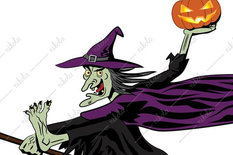 Witch on a Broom Halloween Pumpkin Clipart PNG Sublimation nikola 