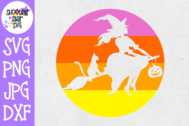 Witch on a Broom SVG Sunset Background - Halloween SVG SVG ShootingStarSVG 
