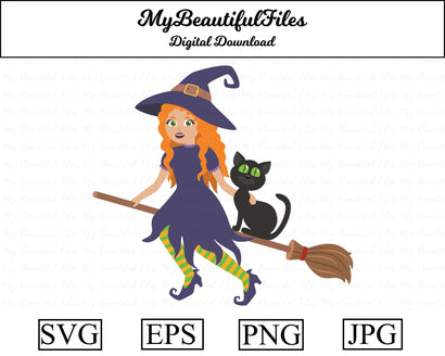 Witch on a Broomstick Clipart SVG MyBeautifulFiles 