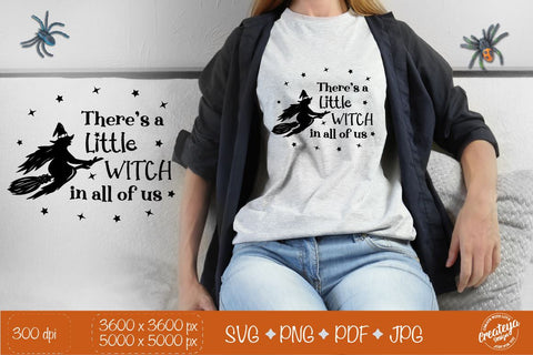 Witch quote SVG, There’s a little Witch in All of Us, Halloween SVG, Witch broom and hat SVG Createya Design 