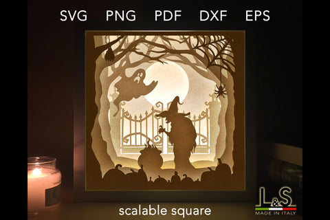 Witch Shadowbox Svg | Paper Cut Light Box Template 3D Paper Lights & Silhouettes 