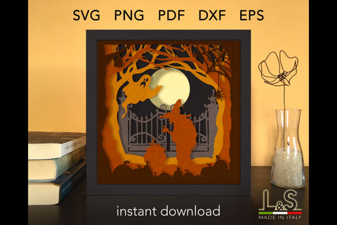Witch Shadowbox Svg | Paper Cut Light Box Template 3D Paper Lights & Silhouettes 