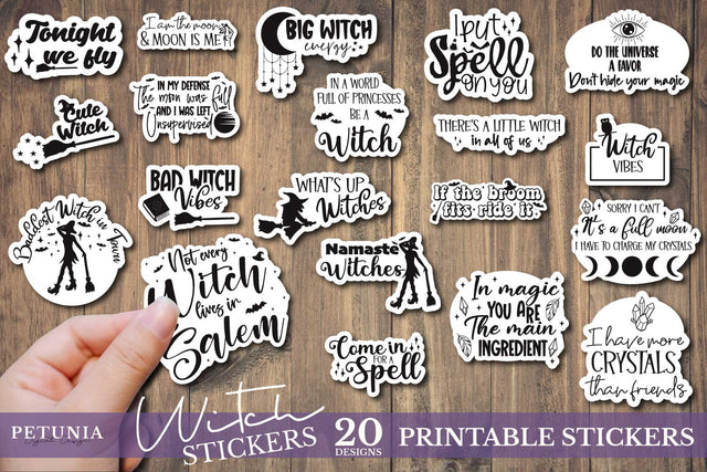 Witch Stickers Bundle | Witchcraft Printable Stickers Sublimation Petunia Digital Design 