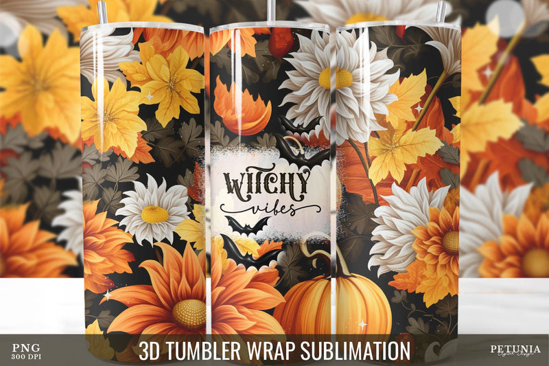 Witch Tumbler, 3D Halloween Sublimation Tumbler Wrap Sublimation Petunia Digital Design 