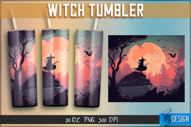 Witch Tumblers Wrap 20 oz. Sublimation Fly Design 