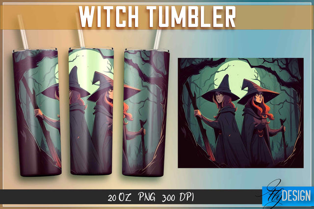Witch Tumblers Wrap 20 oz. Sublimation Fly Design 