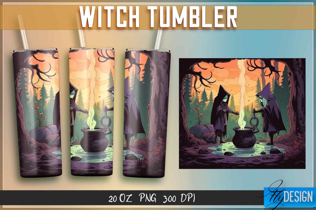 Witch Tumblers Wrap 20 oz. Sublimation Fly Design 