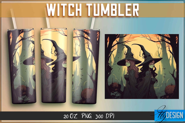 Witch Tumblers Wrap 20 oz. Sublimation Fly Design 