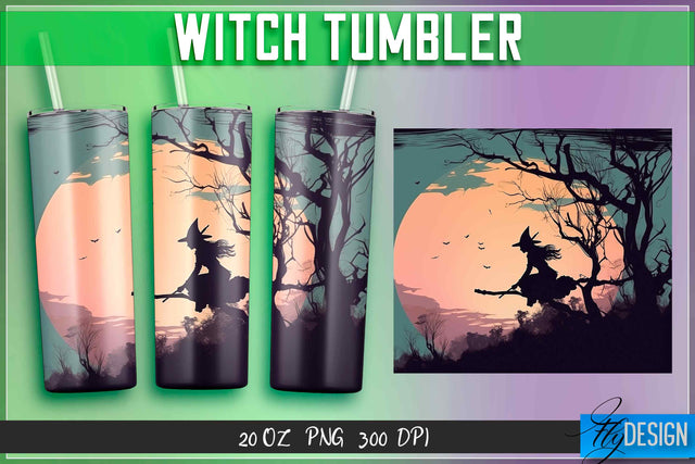 Witch Tumblers Wrap 20 oz. Sublimation Fly Design 
