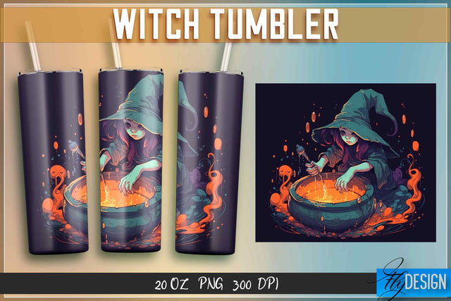 Witch Tumblers Wrap 20 oz. Sublimation Fly Design 